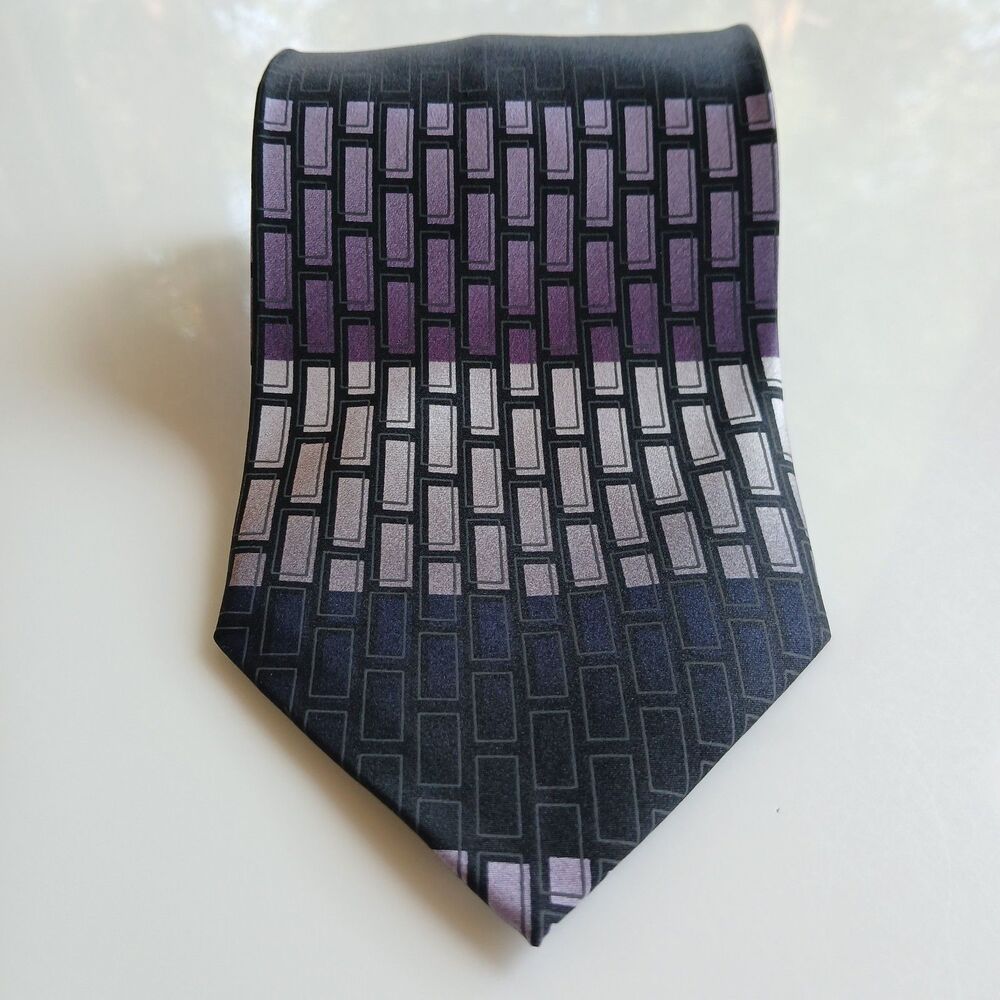 Dimoggio 100% Silk Neck Tie Purple Geometric Pattern